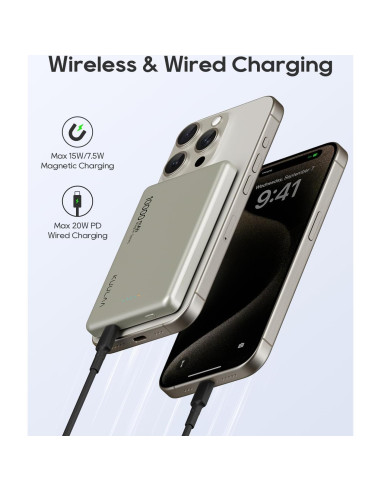 Batería Portátil Inalámbrica Kuulaa 10000mAh MagSafe Titanio