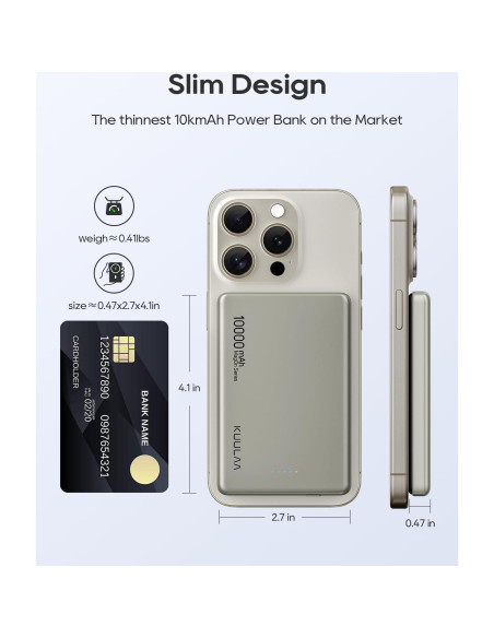 Batería Portátil Inalámbrica Kuulaa 10000mAh MagSafe Titanio