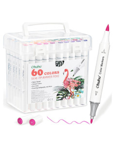 Marcadores Ohuhu 60 Colores a Base de Agua Doble Punta
