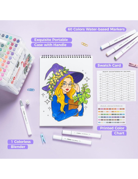 Marcadores Ohuhu 60 Colores a Base de Agua Doble Punta