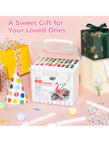 Marcadores Ohuhu 60 Colores a Base de Agua Doble Punta