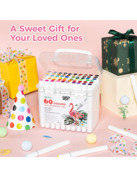 Marcadores Ohuhu 60 Colores a Base de Agua Doble Punta