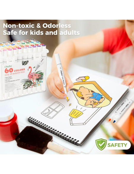 Marcadores Ohuhu 60 Colores a Base de Agua Doble Punta