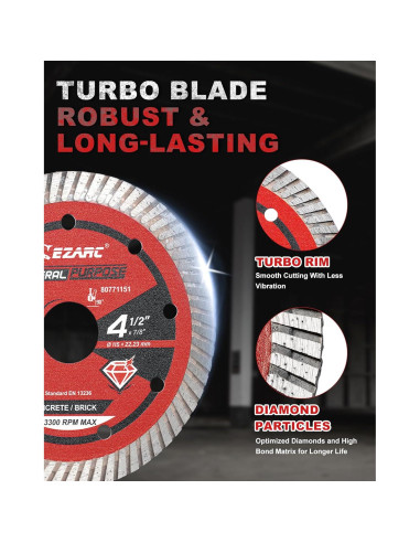 Hojas de sierra de diamante EZARC 4.5" para amoladora - 3PCS