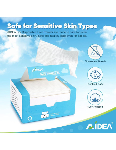 Toallas Faciales Desechables AIDEA XL 50Ct 25x30cm Piel Sensible