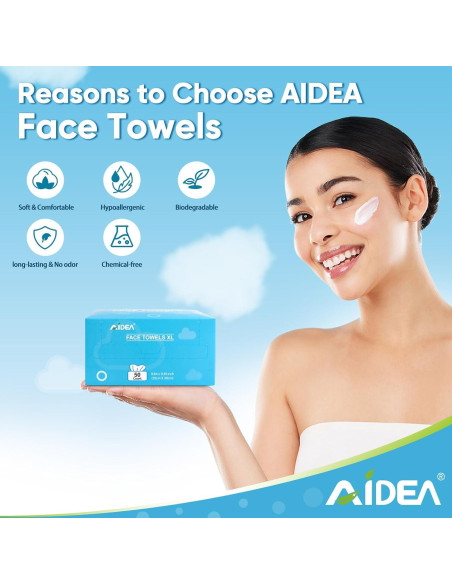 Toallas Faciales Desechables AIDEA XL 50Ct 25x30cm Piel Sensible