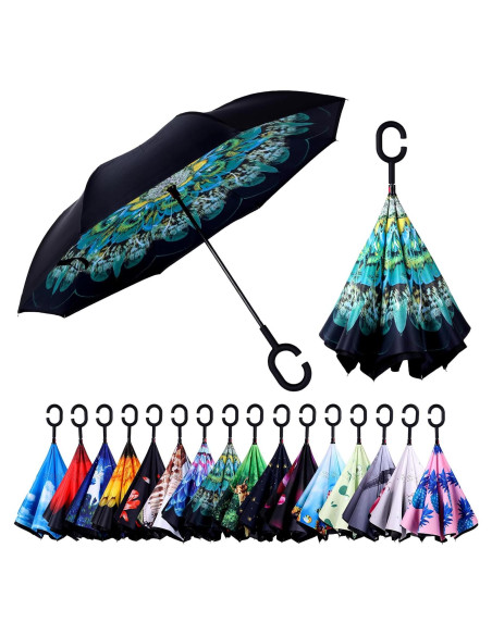 Paraguas Invertido Wxjiahetai 124 cm Doble Capa Resistente al Viento
