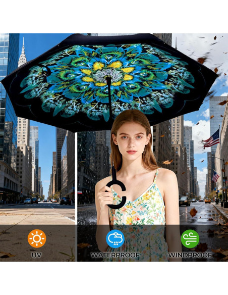 Paraguas Invertido Wxjiahetai 124 cm Doble Capa Resistente al Viento