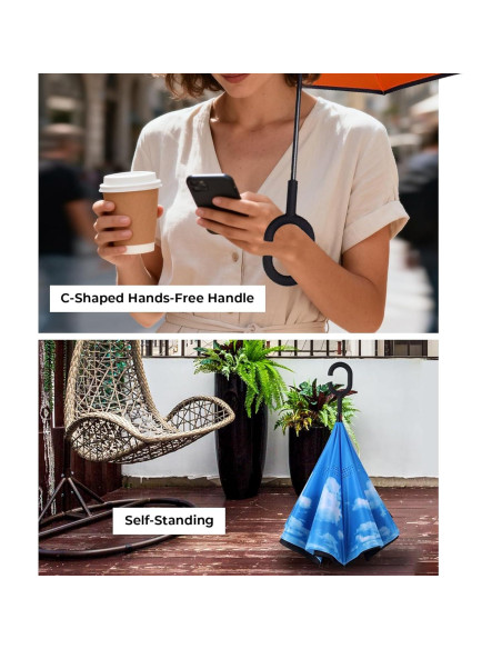 Paraguas Invertido Wxjiahetai 124 cm Doble Capa Resistente al Viento