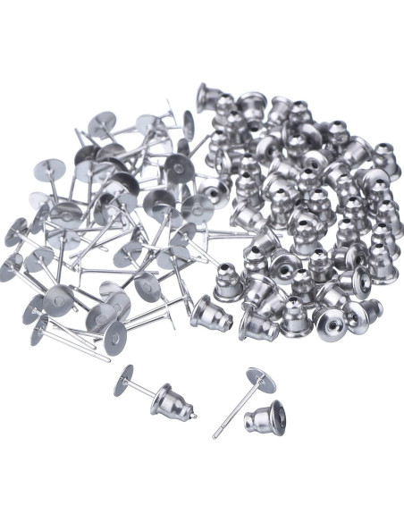 100 Piezas de Pendientes de Acero Inoxidable Outus Plata