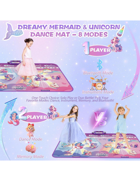 Alfombrilla de Baile Iluminada Maysida Sirena Unicornio 150x90cm