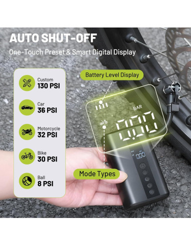 Compresor de Aire Portátil AUMENTAR 130 PSI para Bicicleta