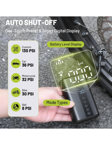 Compresor de Aire Portátil AUMENTAR 130 PSI para Bicicleta