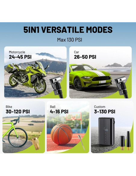 Compresor de Aire Portátil AUMENTAR 130 PSI para Bicicleta