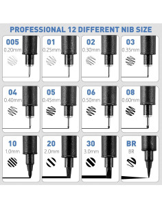 Set de Marcadores Fineliner YISAN 12 Piezas Negro 0.2-3.0mm 2