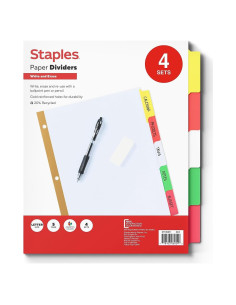 Separadores de Papel 5-Tab Multicolor Staples - 4 Sets