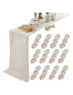 Paquete de 12 corredores de mesa de gasa Yargezon 304.8 x 88.9 cm color crema