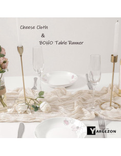 Paquete de 12 corredores de mesa de gasa Yargezon 304.8 x 88.9 cm color crema 2