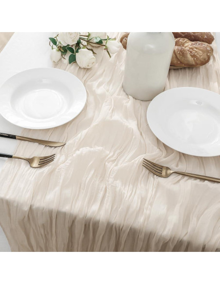 Paquete de 12 corredores de mesa de gasa Yargezon 304.8 x 88.9 cm color crema