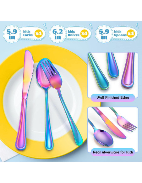 Juego de Cubiertos E-far de 12 Piezas para Niños Arcoíris