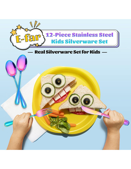 Juego de Cubiertos E-far de 12 Piezas para Niños Arcoíris