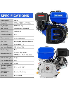 Motor a Gasolina BILT HARD 301cc 10HP Horizontal 4T OHV 2