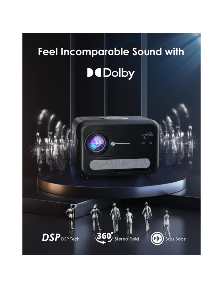 Proyector 4K ZCGIOBN A6 con WiFi, Bluetooth y Dolby Audio