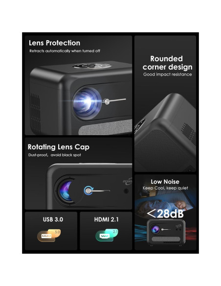 Proyector 4K ZCGIOBN A6 con WiFi, Bluetooth y Dolby Audio