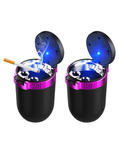 Cenicero de coche KVAEY con tapa y luz LED azul - 2 piezas