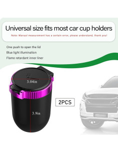 Cenicero de coche KVAEY con tapa y luz LED azul - 2 piezas 2