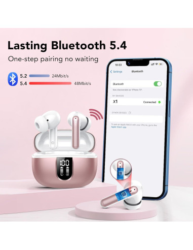 Auriculares Inalámbricos Bluetooth 5.3 TIMU X1, 50H Batería