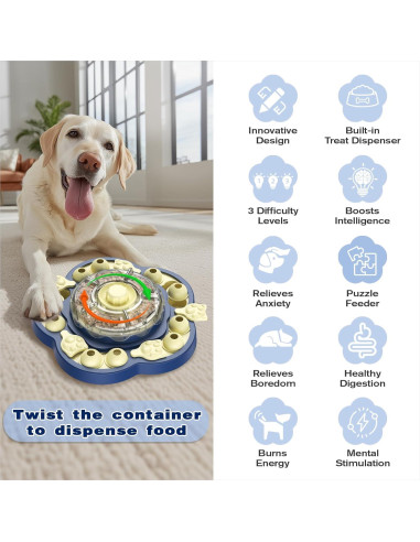 Juguete de Rompecabezas para Perros KADTC Girasol Azul 3 Niveles