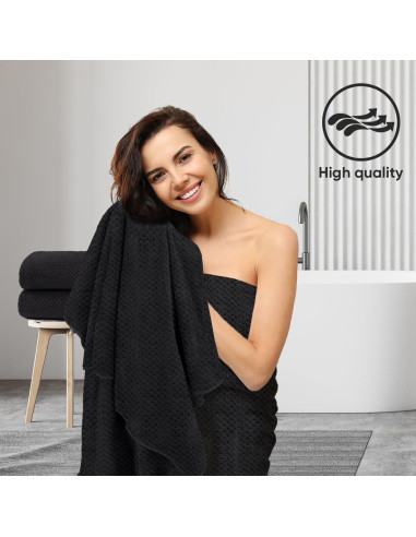 HOMEXCEL Toallas de Baño Ultra Suaves Paquete de 2 Negras 88.9x177.8cm
