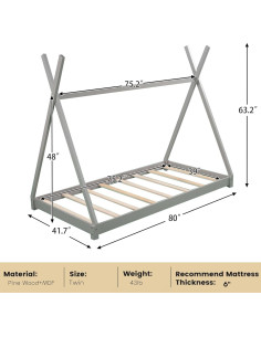 Cama Casa Twin Bellemave de Madera Montessori Gris 2