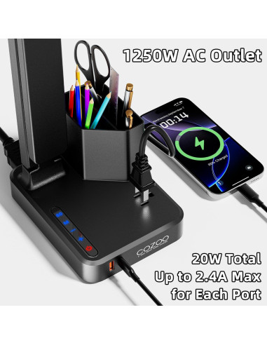 Lámpara de Escritorio LED COZOO con Carga USB y Toma AC