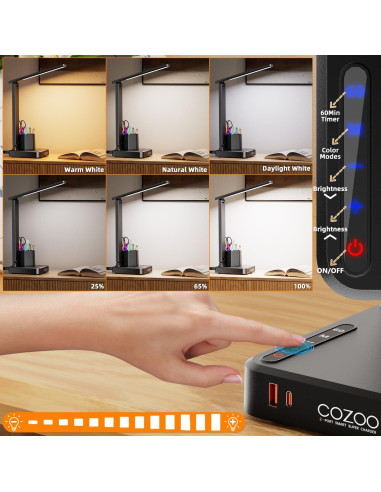 Lámpara de Escritorio LED COZOO con Carga USB y Toma AC