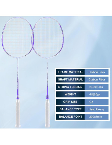 Conjunto de 2 Raquetas de Bádminton HXE Fibra de Carbono