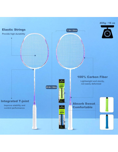 Conjunto de 2 Raquetas de Bádminton HXE Fibra de Carbono