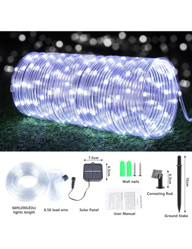 Luces de Cuerda Solares 20m 200LED Jnaurb Blanca Impermeables