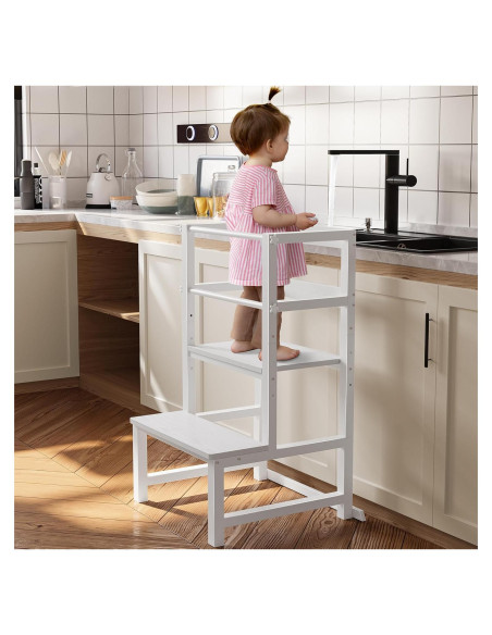 Escalera de Cocina Ajustable INNOD para Niños Pequeños - Blanco