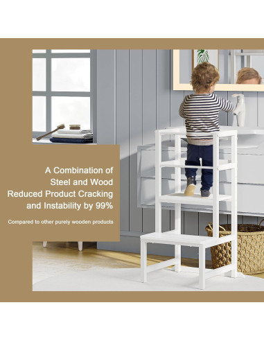 Escalera de Cocina Ajustable INNOD para Niños Pequeños - Blanco