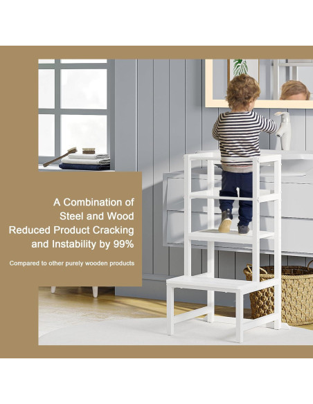 Escalera de Cocina Ajustable INNOD para Niños Pequeños - Blanco