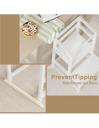 Escalera de Cocina Ajustable INNOD para Niños Pequeños - Blanco