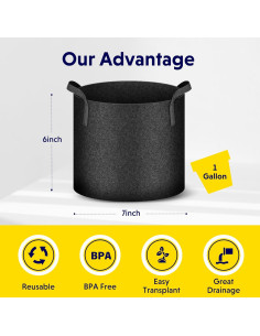 Bolsas de Crecimiento iPower 5-Pack 3.8L Tela No Tejida 2