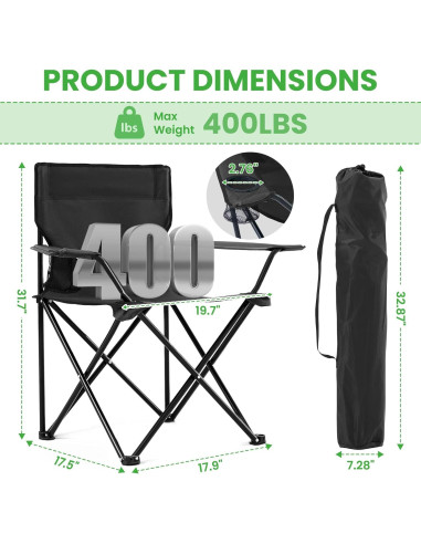 Sillas de Camping Plegables Canpsky 2PCS Soporta 181.4kg
