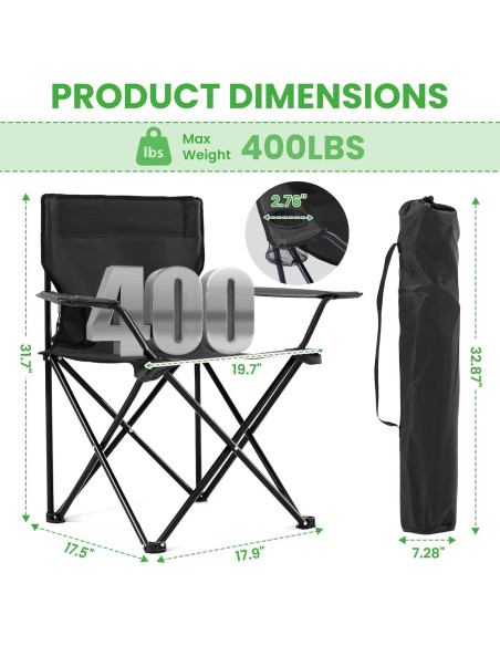 Sillas de Camping Plegables Canpsky 2PCS Soporta 181.4kg