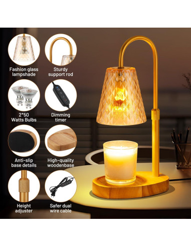 Lámpara Calentadora de Velas SAEIHGAE Ámbar con Temporizador