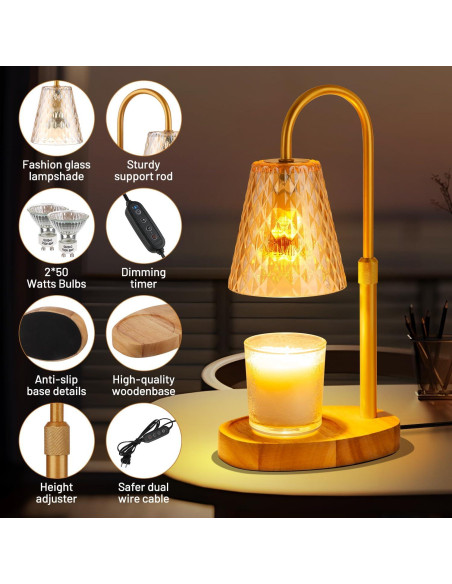 Lámpara Calentadora de Velas SAEIHGAE Ámbar con Temporizador