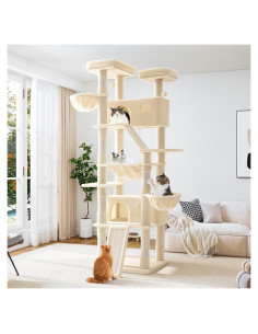 Árbol para Gatos Allewie 206 cm Beige con Hamaca y Rascador