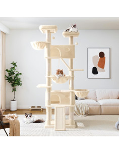 Árbol para Gatos Allewie 206 cm Beige con Hamaca y Rascador 2